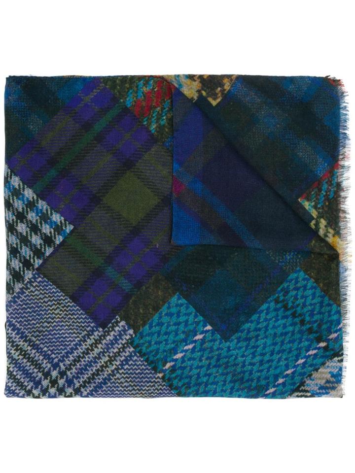 Etro Patchwork Check Scarf - Blue