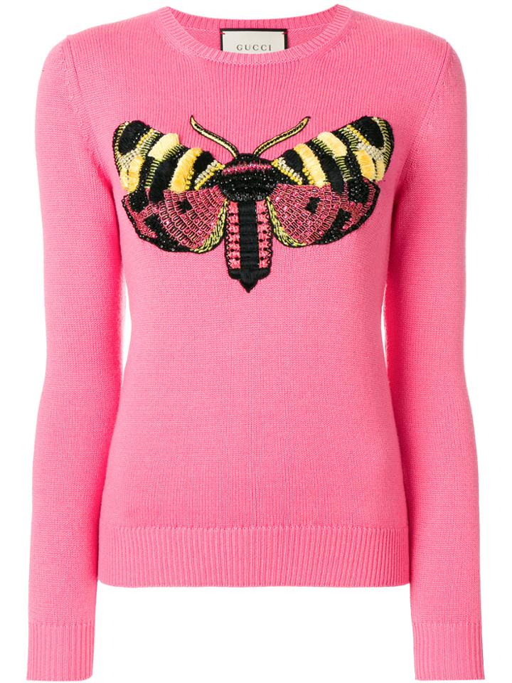 Gucci Moth Embroidered Sweater - Pink & Purple