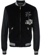 Dolce & Gabbana Car & Palm Tree Patch Bomber Jacket, Men's, Size: 50, Black, Cotton/polyamide/spandex/elastane/bos Taurus