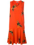 Cacharel Flower Print Shift Dress, Women's, Size: 36, Red, Silk