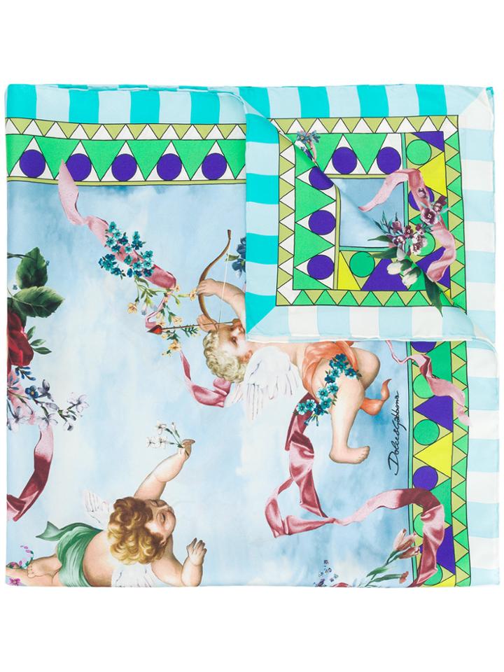 Dolce & Gabbana Renaissance Print Neck Scarf - Blue