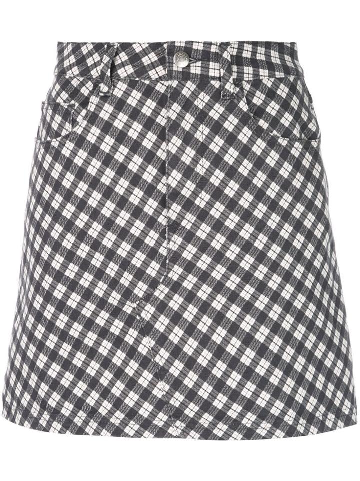 Alexa Chung Checked Denim Skirt - Black