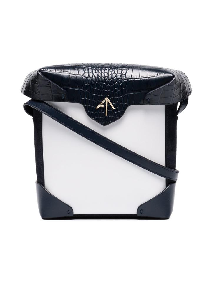 Manu Atelier Mini Pristine Crocodile Embossed Cross Body Bag - White