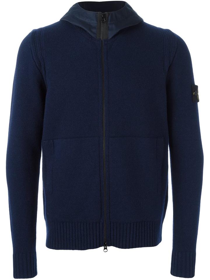 Stone Island Zipped Sweatshirt, Men's, Size: Xl, Blue, Polyamide/wool