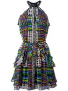 Saloni Geometric Print Flared Dress, Women's, Size: 12, Polyester/silk