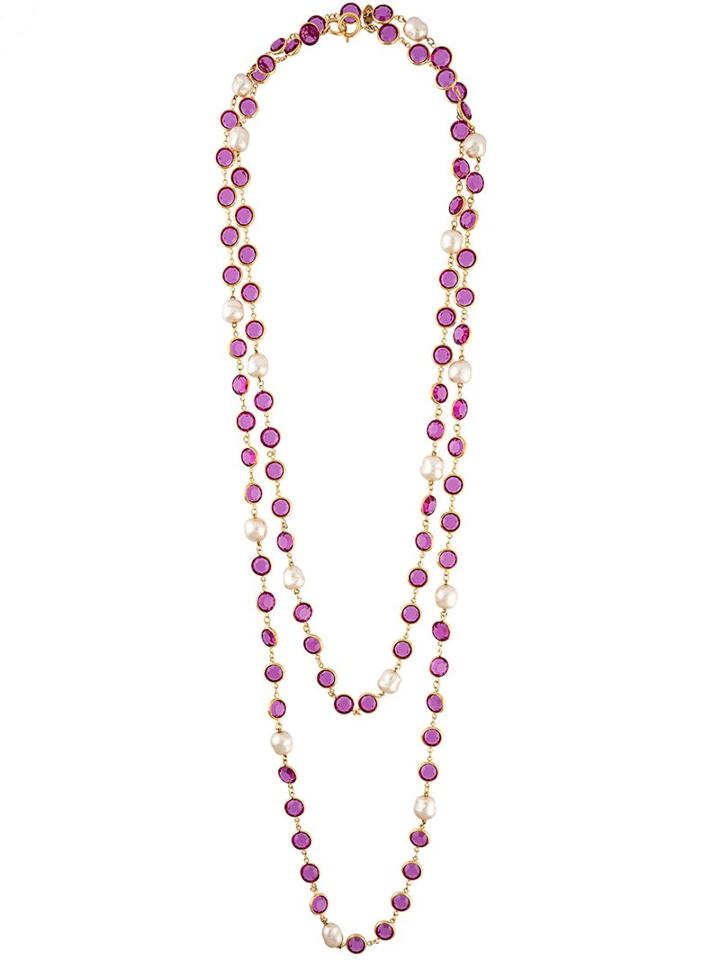Chanel Vintage Sautoir Pearl Necklace, Women's, Pink/purple