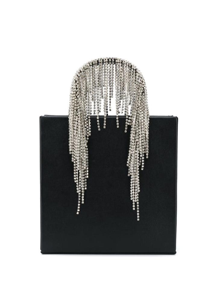 Kara Rhinestone Chain Detail Tote - Black