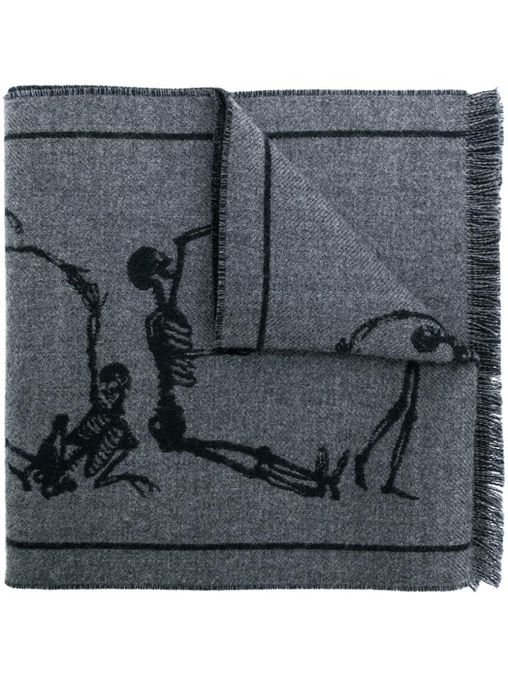 Alexander Mcqueen Dancing Skeleton Scarf - Grey