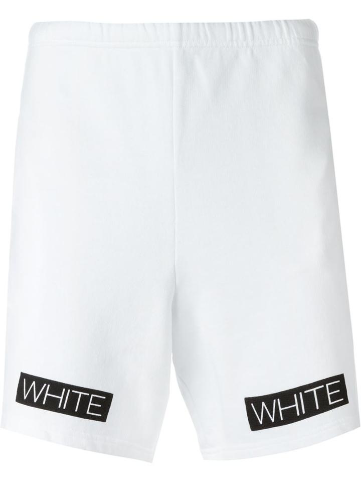 Off-white Stripe Print Track Shorts, Men's, Size: Large, White, Cotton