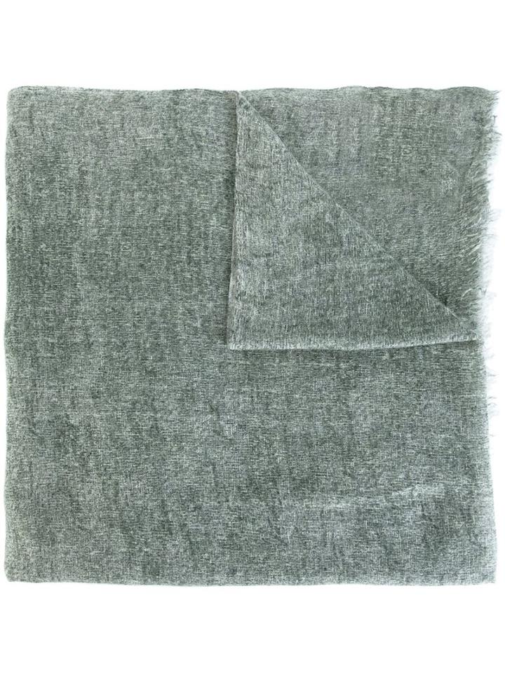 Closed Frayed Edge Scarf, Women's, Green, Wool