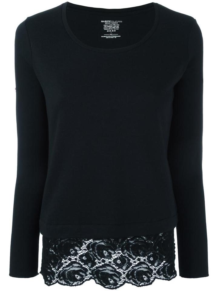 Majestic Filatures Lace Detailing Jumper, Women's, Size: 2, Black, Silk/cotton/cashmere