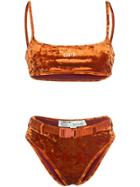 Off-white Velvet Effect Industrial Belt Bikini - Orange