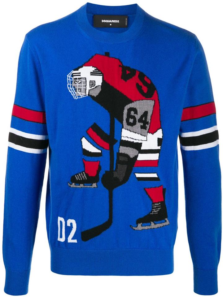 Dsquared2 Hockey Player Crew Neck Jumper - Blue
