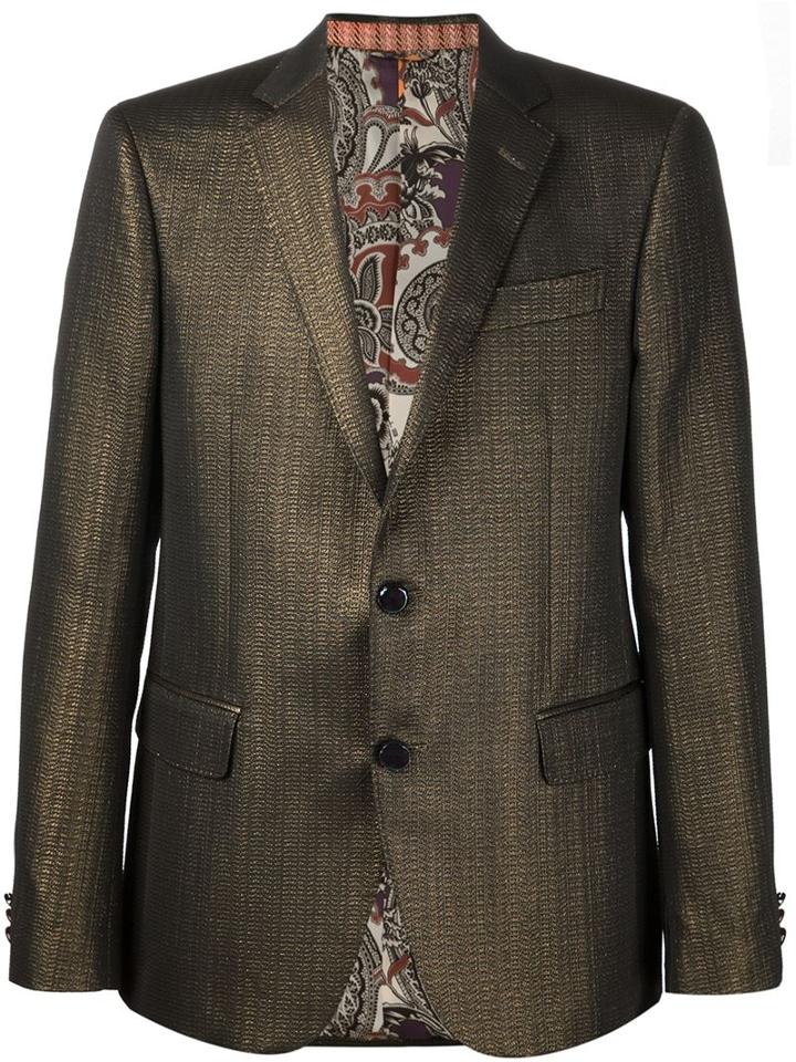 Etro Fine Woven Blazer, Men's, Size: 54, Brown, Silk/cotton/polyester