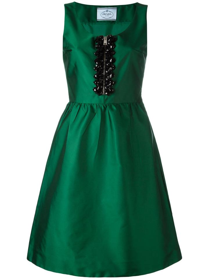 Prada Embellished Dress, Women's, Size: 42, Green, Silk/polyamide/polyester/glass