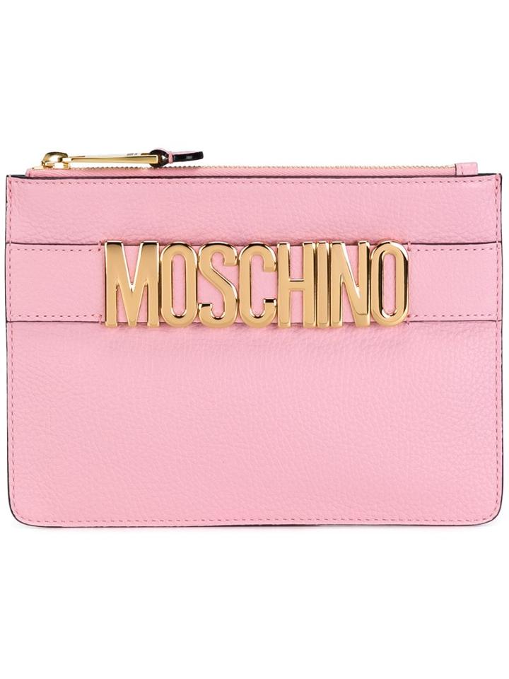 Moschino Logo Strap Clutch, Women's, Pink/purple