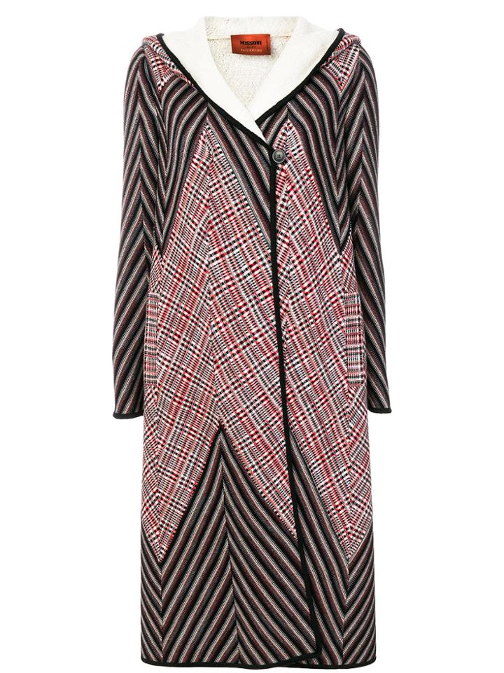 Missoni Hooded Patch Knit Coat - Black