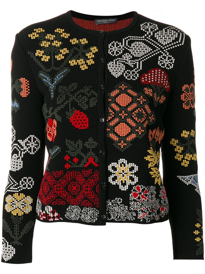 Alexander Mcqueen Floral Patch Cardigan - Black