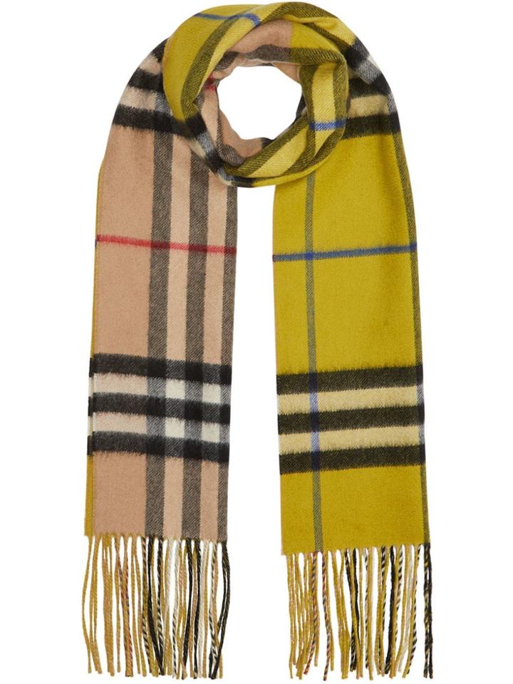 Burberry Long Reversible Check Double-faced Cashmere Scarf - Green