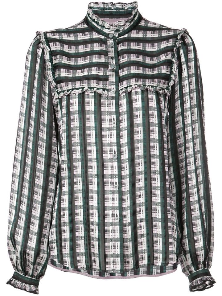 Jason Wu Check Print Ruffled Shirt - Green