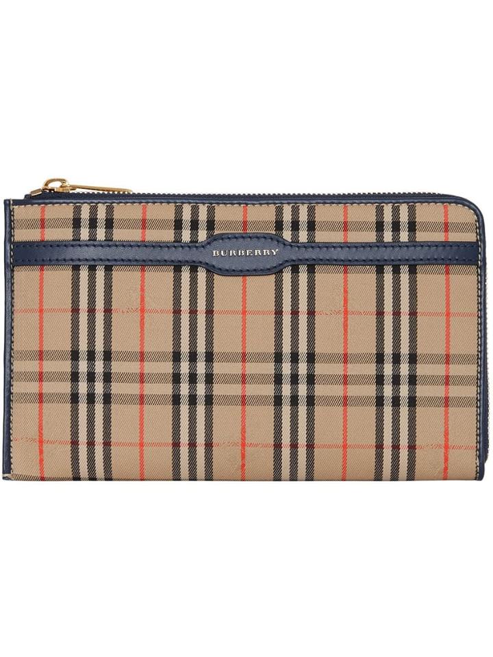 Burberry 1983 Check And Leather Travel Wallet - Blue