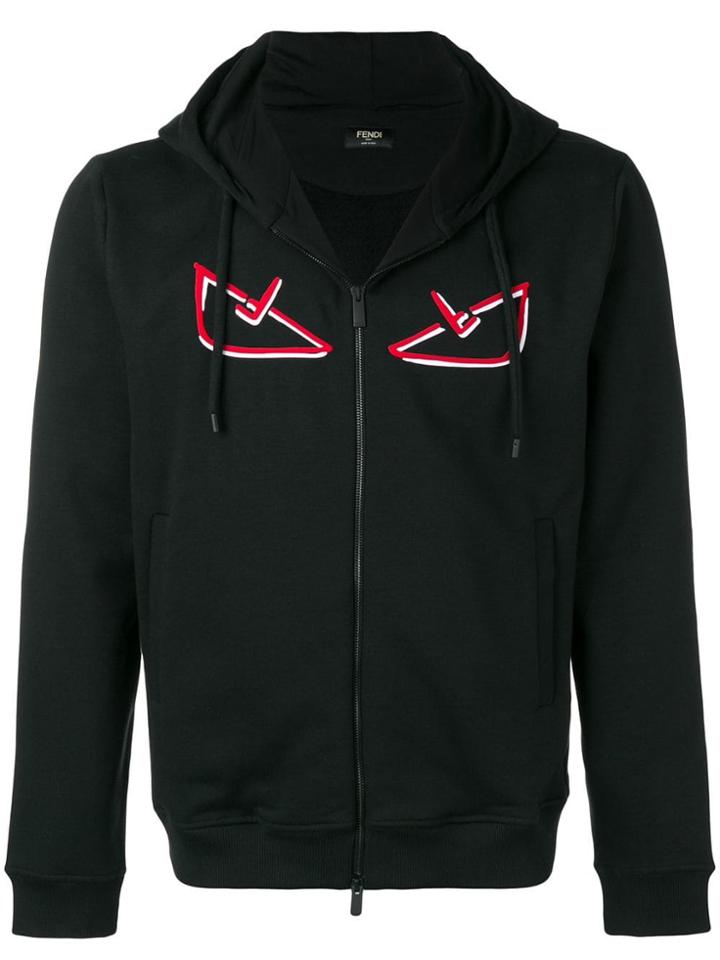 Fendi Appliqué Zipped Hoodie - Black