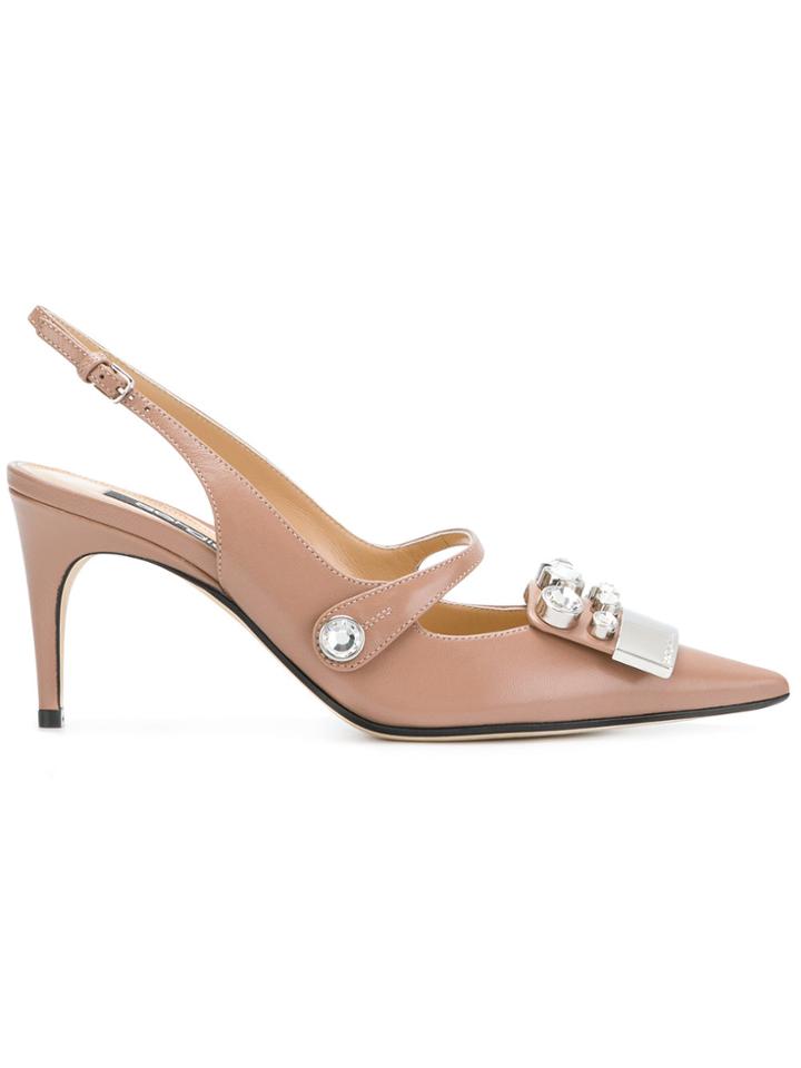 Sergio Rossi Embellished Slingback Pumps - Pink & Purple