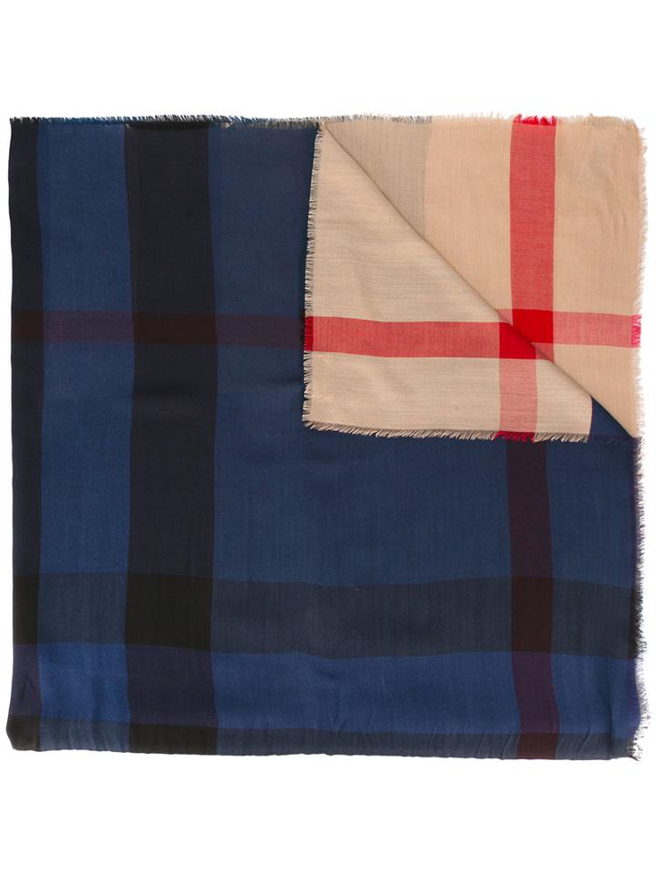 Burberry Checked Scarf, Men's, Blue, Silk/cashmere/wool/modal