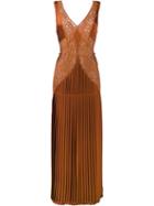 Stella Mccartney Pleated Front Lace Dress, Women's, Size: 42, Yellow/orange, Silk/cotton/acetate/viscose