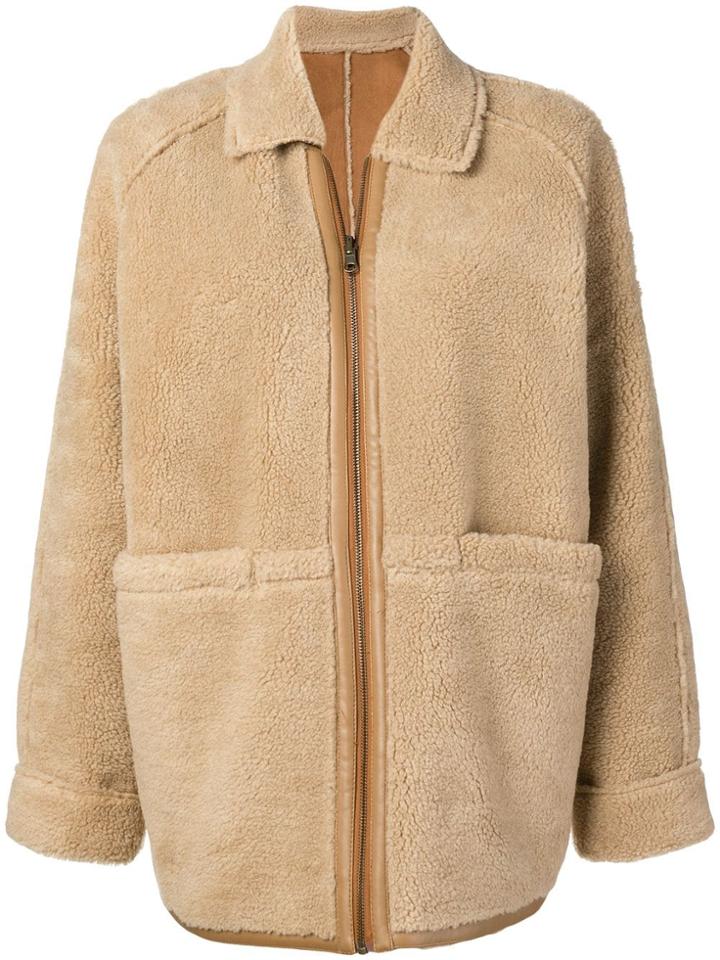 Le Mont St Michel Faux Shearling Coat - Nude & Neutrals