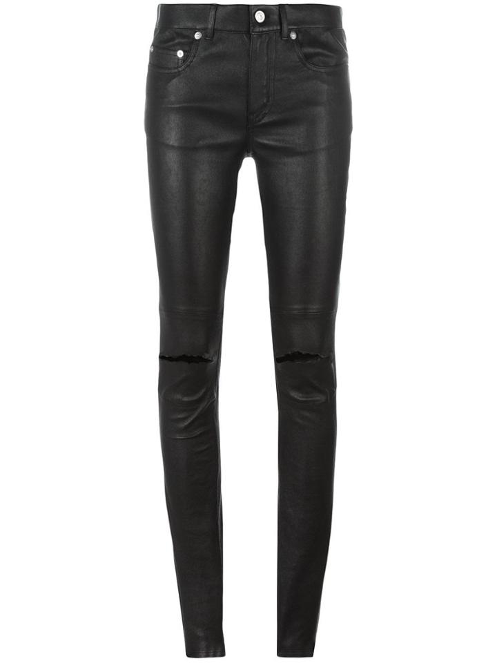 Saint Laurent Busted Knee Leather Trousers - Black