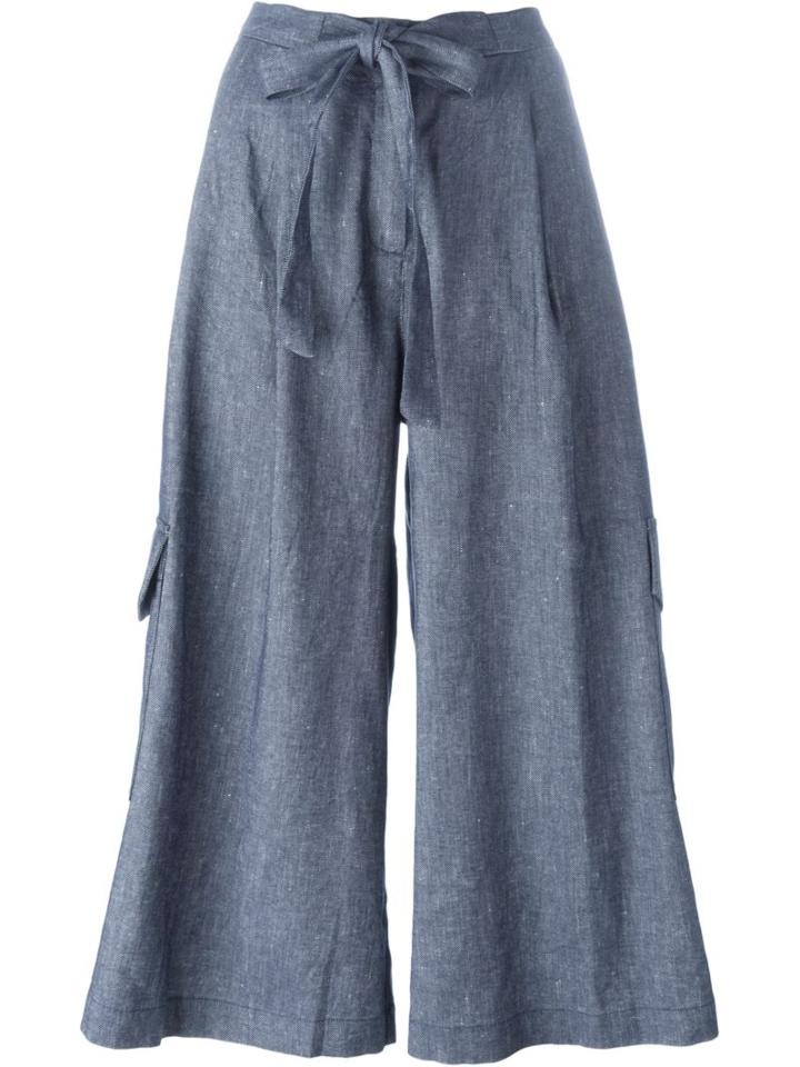 Ymc Belted Palazzo Pants, Women's, Size: 10, Blue, Linen/flax/cotton