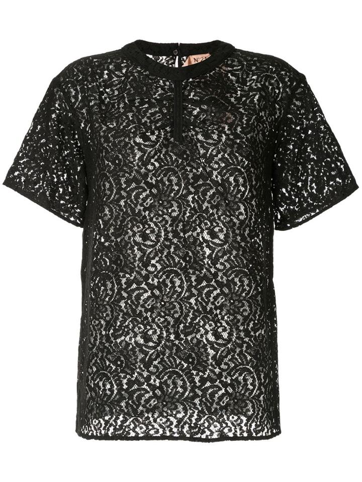 Nº21 Lace Gathered T-shirt - Black