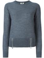 Sonia By Sonia Rykiel Zipped Studded Detailing Jumper, Women's, Size: Small, Grey, Acrylic/wool/glass