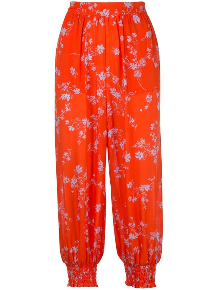Nicholas Poppy Print Cropped Trousers - Red