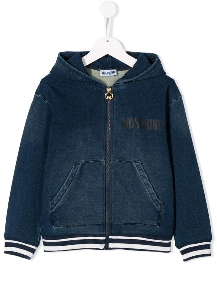 Moschino Kids Teen Denim Wash Hoodie - Blue