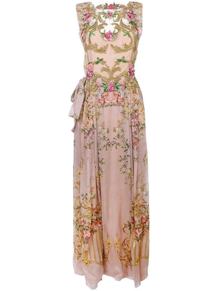 Alberta Ferretti Floral Embroidered Pleated Dress - Multicolour