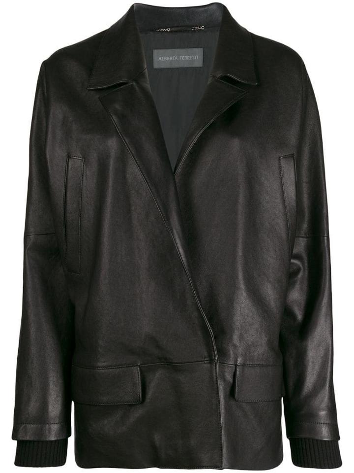Alberta Ferretti Oversized Leather Blazer - Black
