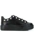 Twin-set Pearl Stud Platform Sneakers - Black