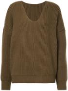 Cityshop V-neck Ribbed Jumper - Brown