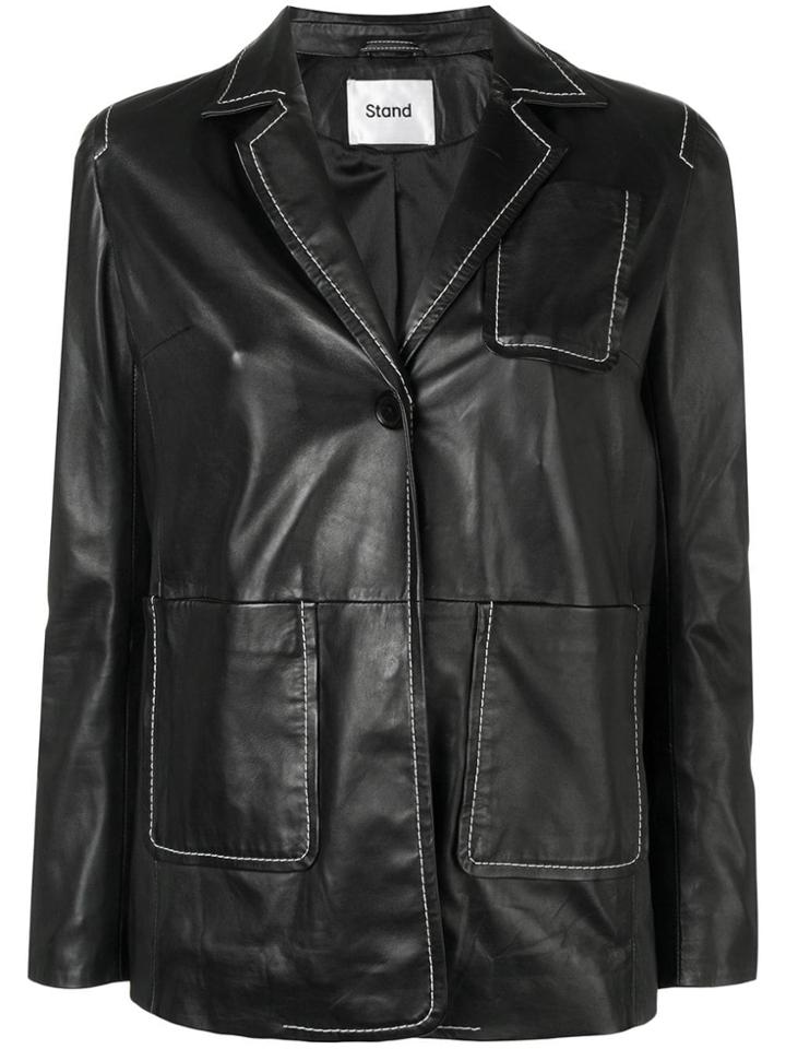 Stand Lamb Skin Blazer - Black