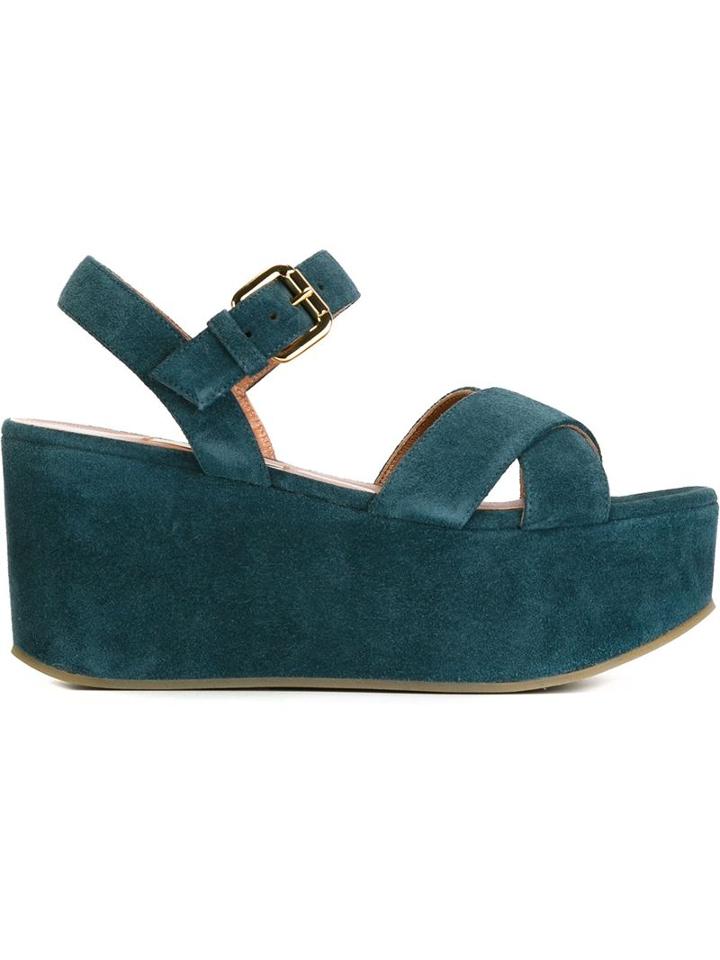 L Autre Chose Platform Sandals, Women's, Size: 37, Green, Calf Leather/rubber/calf Suede