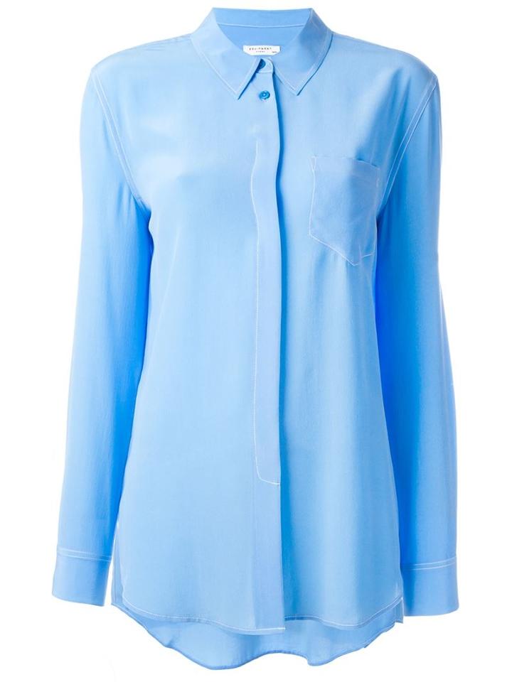 Equipment Contrast Stitch Shirt, Women's, Size: M, Blue, Silk