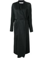 Isabel Benenato Long Belted Coat, Women's, Size: 40, Black, Silk/linen/flax