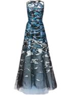 Carolina Herrera Abstract Print Layered Organza Gown, Women's, Size: 4, Blue, Nylon/polyester/polyamide/silk