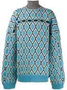 Raf Simons Diamond Pattern Oversized Jumper, Men's, Blue, Virgin Wool