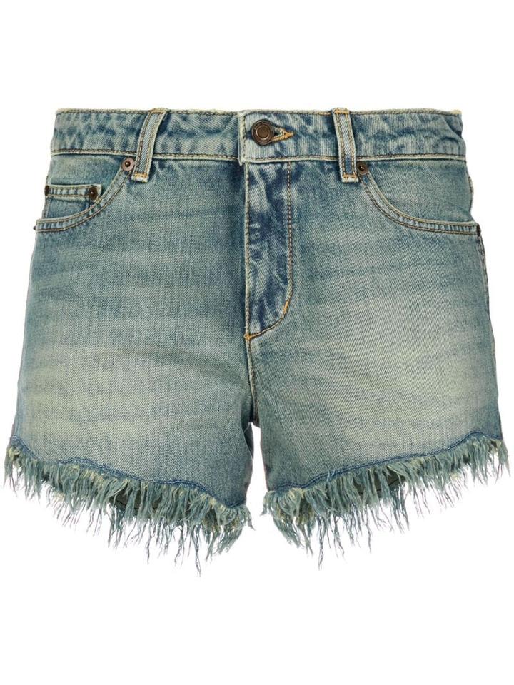 Saint Laurent Distressed Ripped Shorts - Blue