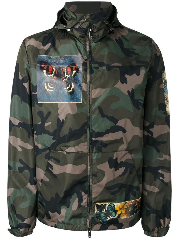 Valentino Camouflage Wind Breaker, Men's, Size: 50, Green, Polyester/polyamide