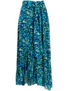 Ganni Floral Print Midi Skirt - Blue