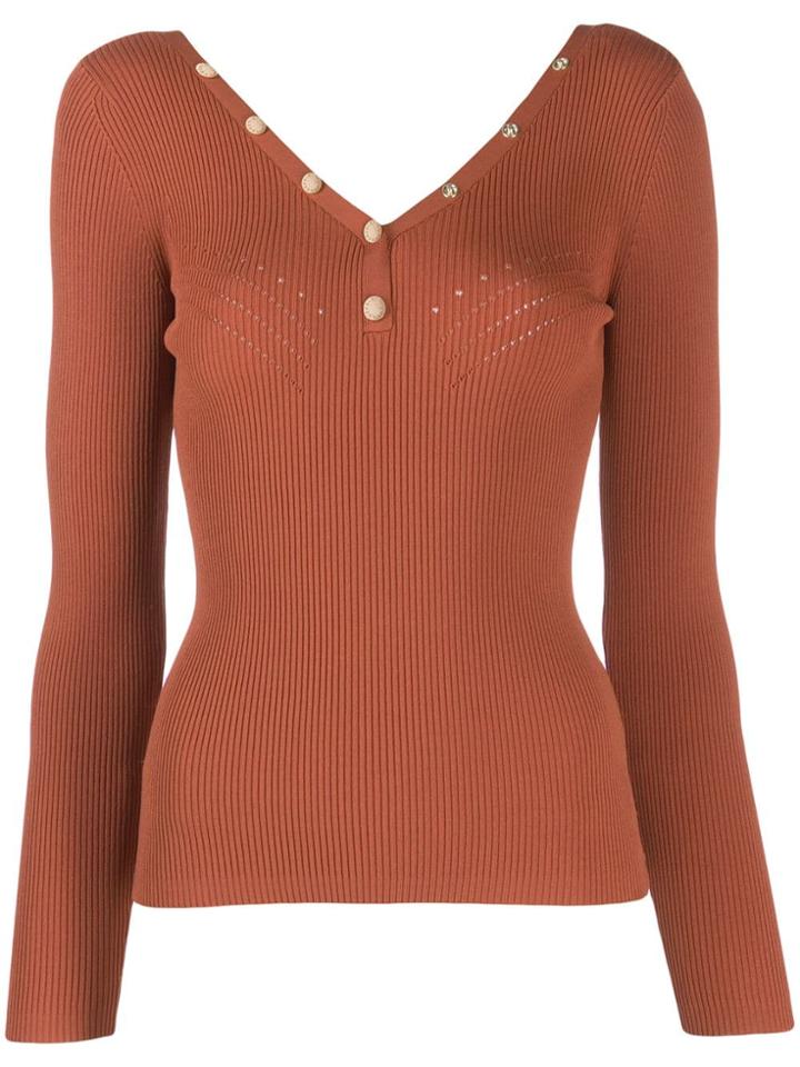 Sandro Paris Fitted Ribbed Jumper - Brown
